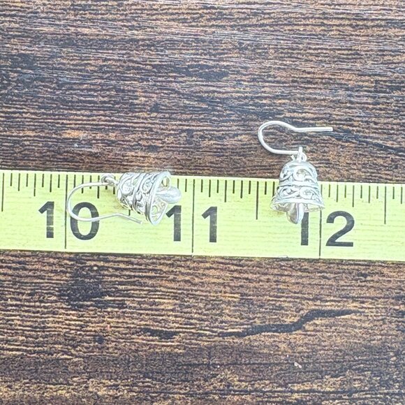 VTG Sterling Silver 925 Scroll Design Bell Dangle Earrings Size 0.75" Length - Picture 9 of 9